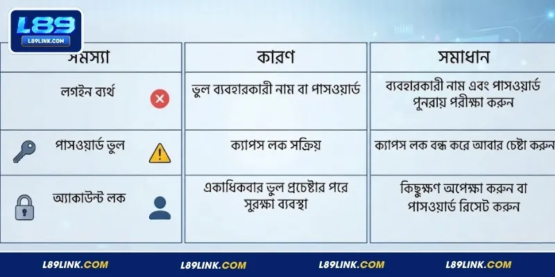 L89 লগইন সংক্রান্ত সাধারণ সমস্যা ও কার্যকর সমাধান